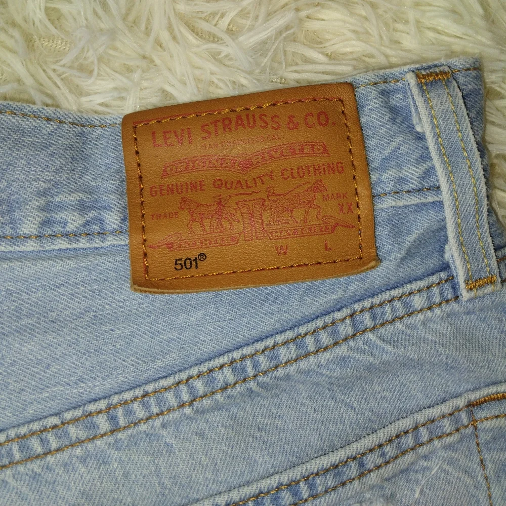 Levi's 501 Premium Big E Long Denim Distressed Short Size 25